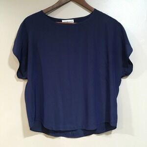 Jack Mulqueen Silksational Blouse Women S Navy Blue Dolman Top Old Money Classic